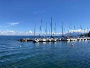 Preview wallpaper boats, masts, sea, horizon, sky