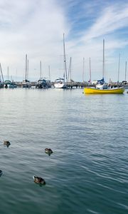 Preview wallpaper boats, masts, sea, ducks