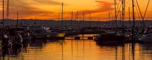 Preview wallpaper boats, pier, bay, masts, sunset