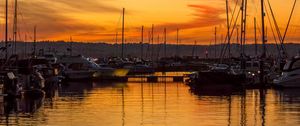 Preview wallpaper boats, pier, bay, masts, sunset