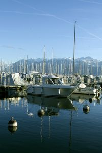 Preview wallpaper boats, pier, bay, masts, sea, mountains