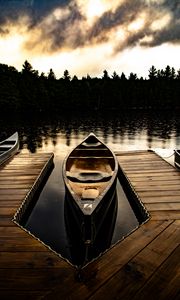 Preview wallpaper boats, pier, lake, forest, clouds