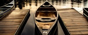 Preview wallpaper boats, pier, lake, forest, clouds