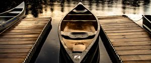 Preview wallpaper boats, pier, lake, forest, clouds