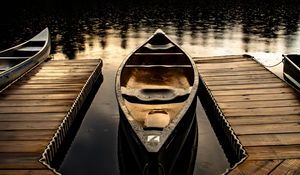 Preview wallpaper boats, pier, lake, forest, clouds