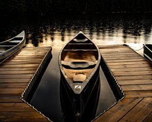 Preview wallpaper boats, pier, lake, forest, clouds