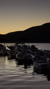 Preview wallpaper boats, pier, lake, dusk