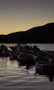 Preview wallpaper boats, pier, lake, dusk