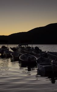 Preview wallpaper boats, pier, lake, dusk