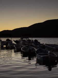 Preview wallpaper boats, pier, lake, dusk