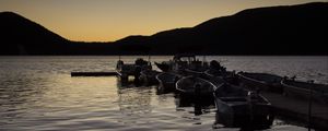 Preview wallpaper boats, pier, lake, dusk