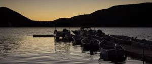 Preview wallpaper boats, pier, lake, dusk