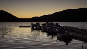 Preview wallpaper boats, pier, lake, dusk