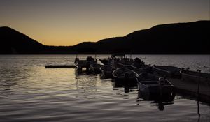 Preview wallpaper boats, pier, lake, dusk