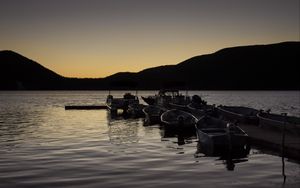 Preview wallpaper boats, pier, lake, dusk