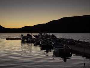 Preview wallpaper boats, pier, lake, dusk