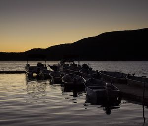Preview wallpaper boats, pier, lake, dusk