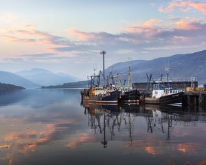 Preview wallpaper boats, pier, lake, reflection