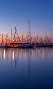 Preview wallpaper boats, pier, sea, water, twilight