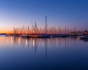 Preview wallpaper boats, pier, sea, water, twilight