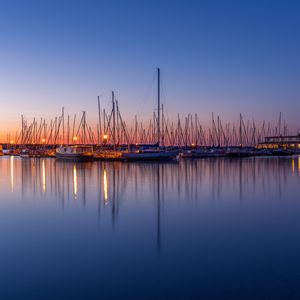Preview wallpaper boats, pier, sea, water, twilight