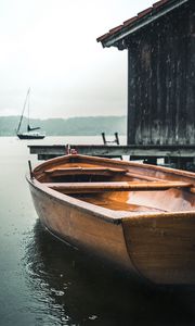 Preview wallpaper boats, pier, water, rain