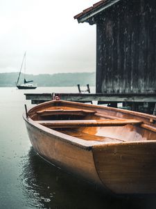 Preview wallpaper boats, pier, water, rain