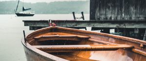 Preview wallpaper boats, pier, water, rain