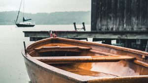 Preview wallpaper boats, pier, water, rain