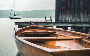 Preview wallpaper boats, pier, water, rain