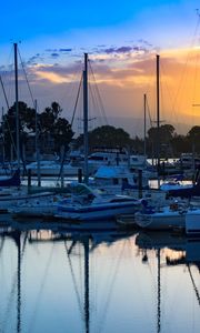 Preview wallpaper boats, pier, water, twilight