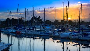 Preview wallpaper boats, pier, water, twilight