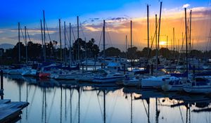 Preview wallpaper boats, pier, water, twilight