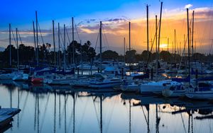 Preview wallpaper boats, pier, water, twilight