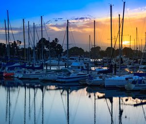 Preview wallpaper boats, pier, water, twilight