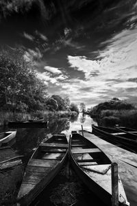 Preview wallpaper boats, pond, trees, bw