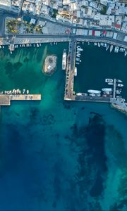 Preview wallpaper boats, port, pier, aerial view, city, sea