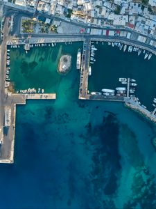 Preview wallpaper boats, port, pier, aerial view, city, sea