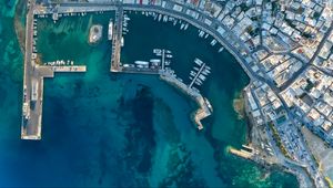 Preview wallpaper boats, port, pier, aerial view, city, sea