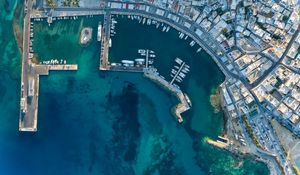 Preview wallpaper boats, port, pier, aerial view, city, sea