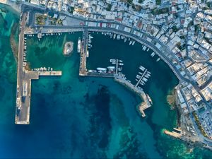 Preview wallpaper boats, port, pier, aerial view, city, sea