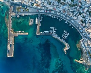 Preview wallpaper boats, port, pier, aerial view, city, sea