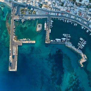 Preview wallpaper boats, port, pier, aerial view, city, sea