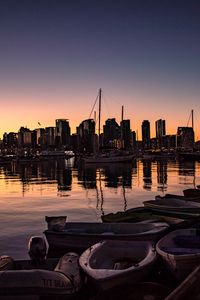 Preview wallpaper boats, river, buildings, dawn, city