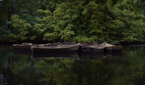 Preview wallpaper boats, river, trees, nature