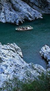 Preview wallpaper boats, rocks, river