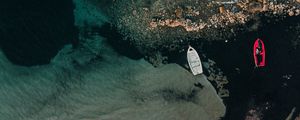 Preview wallpaper boats, rocks, water, shore, aerial view