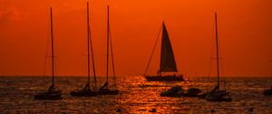 Preview wallpaper boats, sails, sea, horizon, sunset