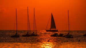 Preview wallpaper boats, sails, sea, horizon, sunset