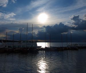 Preview wallpaper boats, sea, dawn, sky, clouds, sunrise